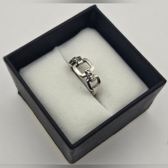 Sterling Silver Square Link with Crystal Gemstones Ring - Picture 2 of 12